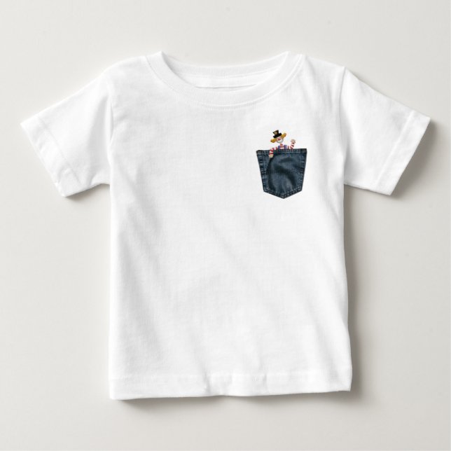 Jean Pocket Peek-a-boo Clown Baby T-Shirt (Front)