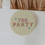 JEAN Retro 70's The Party Bachelorette Group Button<br><div class="desc">This "the party" bachelorette lapel button features a retro themed font in orange and pink. Order the white 'wife of the party' for your bride and order the matching 'The Party' buttons for your bachelorette weekend. Colors are editable! Click 'edit design' to create your own colors.</div>