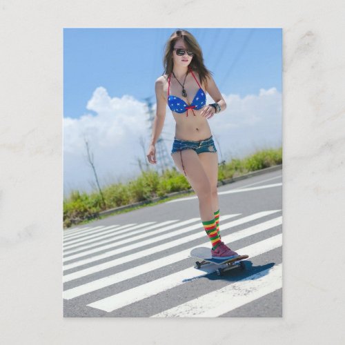 Jean Shorts  Bikini Top Skater Girl Photo  Postcard