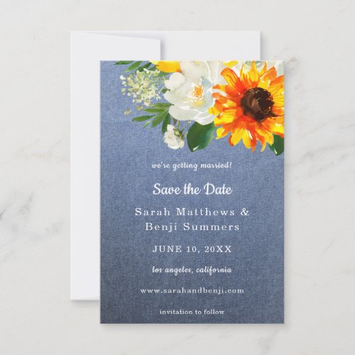Jean Sunflower  White Floral Save The Date V2