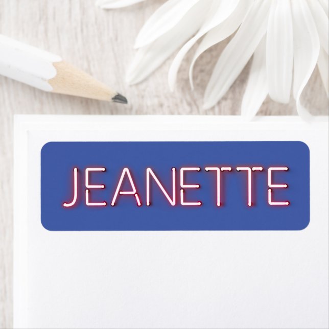 Jeanette name in glowing neon lights label (Insitu)