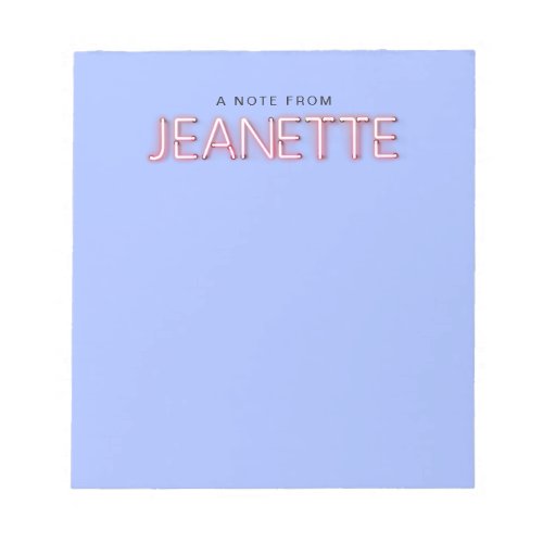 Jeanette name in glowing neon lights notepad