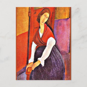 Jeanne Hebuterne In A Red Shawl By Modigliani Holiday Postcard by Virginia5050 at Zazzle