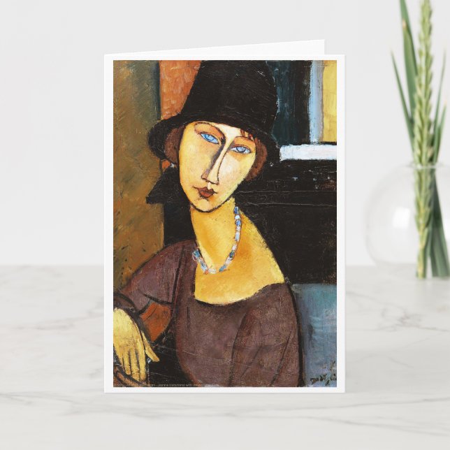Jeanne Hebuterne with Hat and Necklace, Modigliani Card (Front)