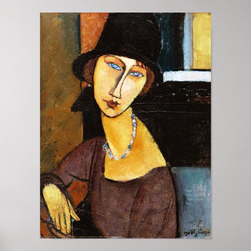 Jeanne Hebuterne with Hat and Necklace Modigliani Poster