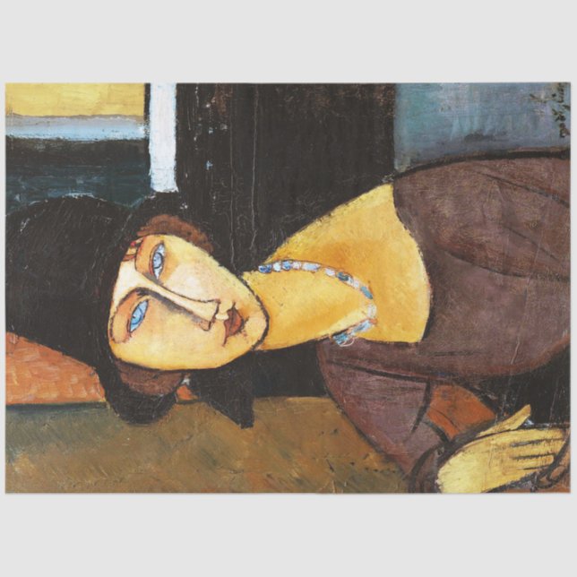 Jeanne Hebuterne with Hat and Necklace, Modigliani Tissue Paper (Front)