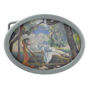 Jeanne Resting in a Beautiful Mediterranean Garden Belt Buckle