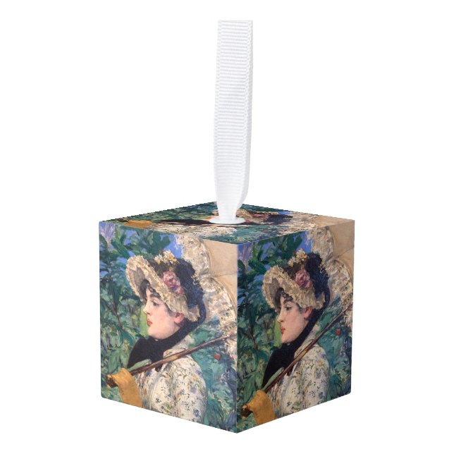 Jeanne (Spring)  By Édouard Manet Cube Ornament (Front Angled)