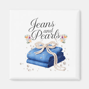 Jeans and pearls stylish denim fashion bow ladies magnet