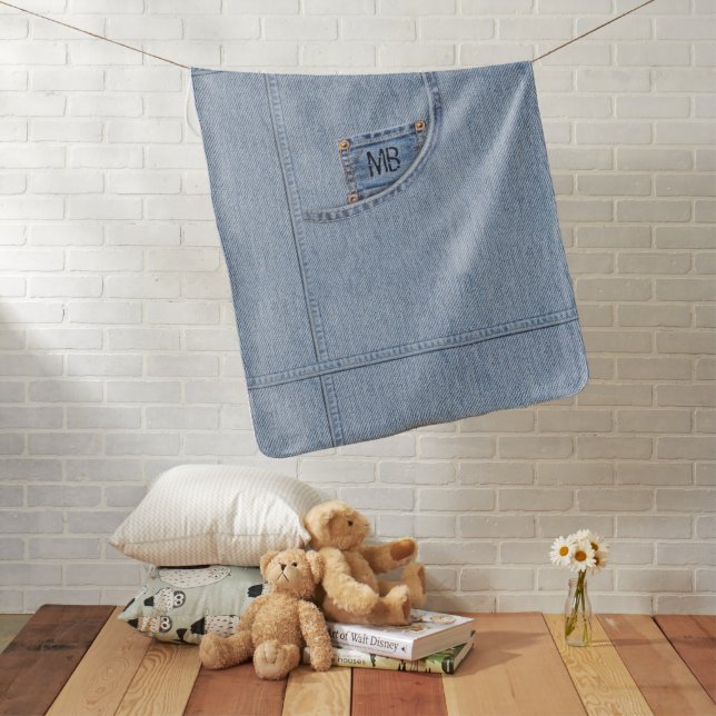 "Jeans" Blanket with or without Baby's Initials (In Situ)