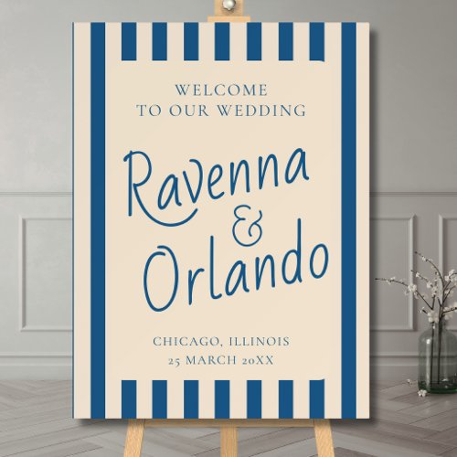 Jeans Blue & Ivory Stripes Retro Minimal Wedding Foam Board
