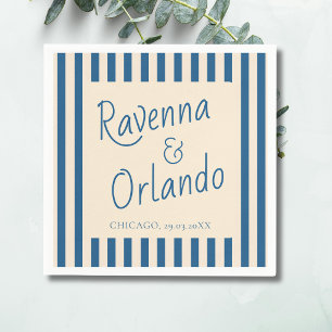 Jeans Blue & Ivory Stripes Retro Minimal Wedding Napkins