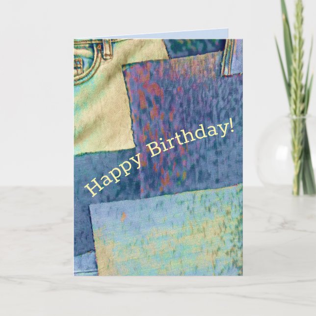 Jeans & Blue jean patches of fabric squares Card (Front)
