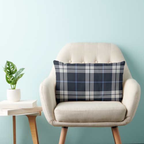 Jeans Blue White Country Cottage Plaid Pattern Lumbar Pillow
