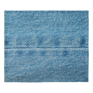 Jeans close up background. Denim stitching. Blue f Duvet Cover