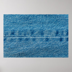 Jeans close up background. Denim stitching. Blue f Poster