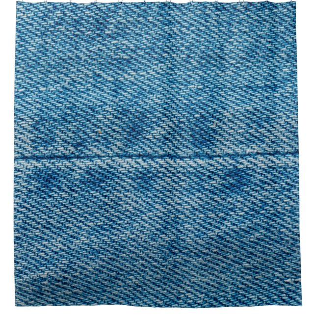 Jeans close up background. Denim stitching. Blue f Shower Curtain (Front)