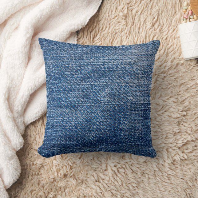 Jeans fabric denim structure blue throw pillow Zazzle - Main Image