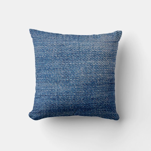 Jeans fabric denim structure blue throw pillow (Front)