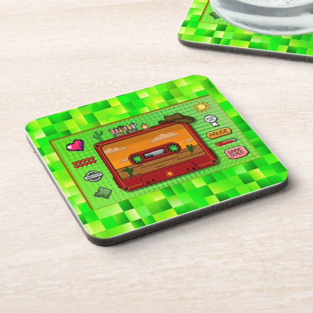 Jeans games pixel art. beverage coaster (Left Side)