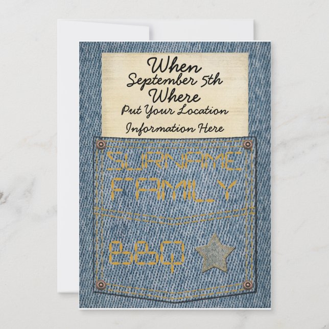 Jeans Pocket BBQ Invitations (Back)