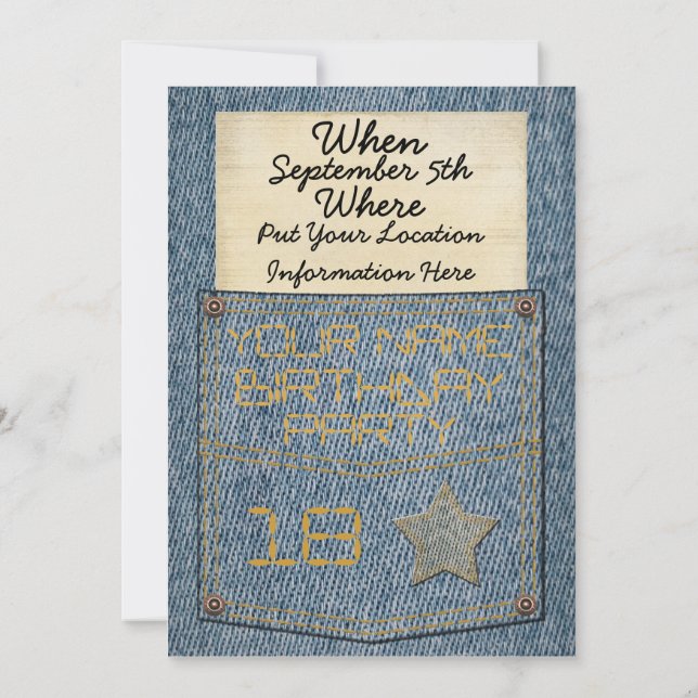 Jeans Pocket Birthday Party Invitations (Back)