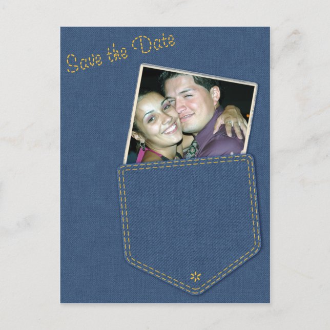 Jeans Pocket Denim Save the Date Postcard (Front)