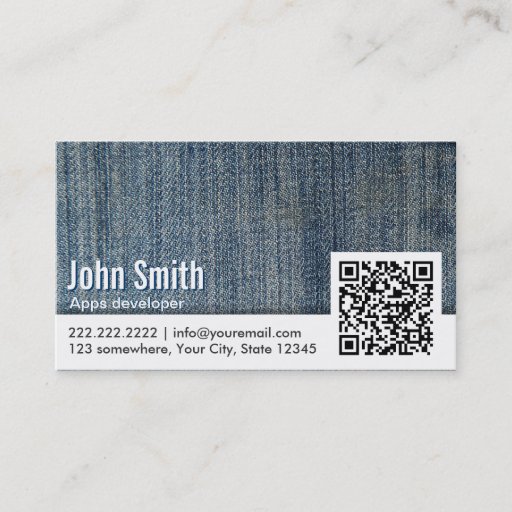 Customizable Jeans QR Code Apps developer Business Card