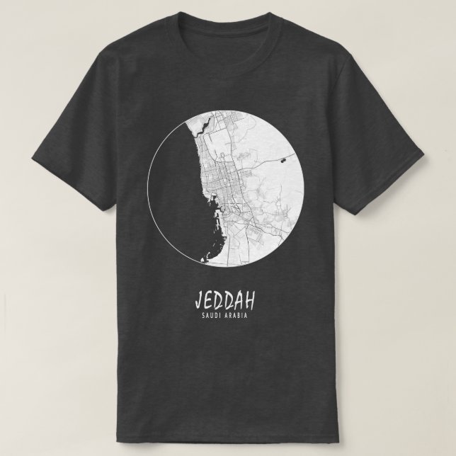 Jeddah Makkah Saudi Arabia City Map Full Moon T-Shirt (Design Front)