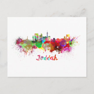 Jeddah skyline in watercolor postcard