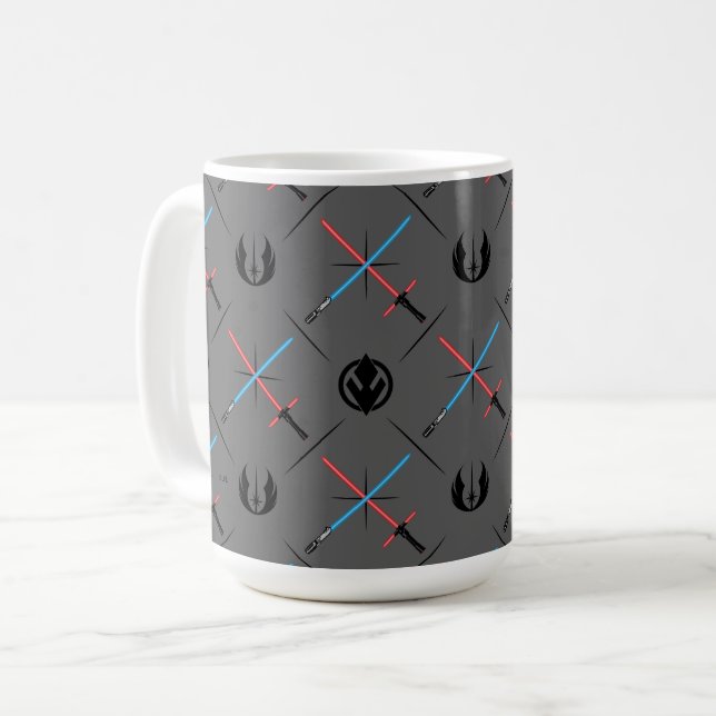 Jedi Vs Sith Lightsaber & Logo Pattern Coffee Mug (Front Left)