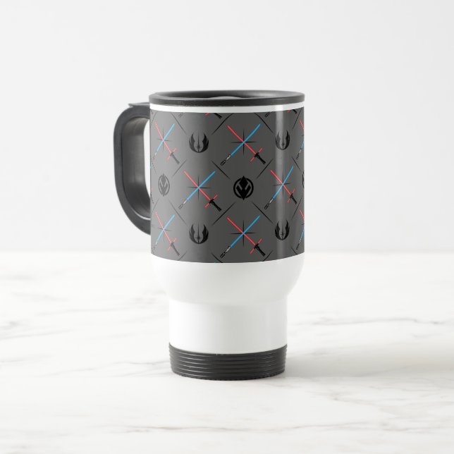 Jedi Vs Sith Lightsaber & Logo Pattern Travel Mug (Front Left)