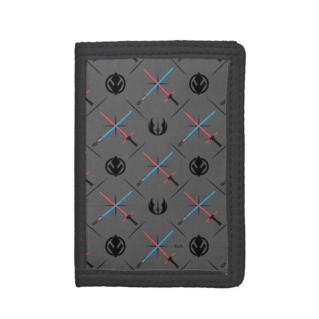 Jedi Vs Sith Lightsaber & Logo Pattern Trifold Wallet (Front Vertical)