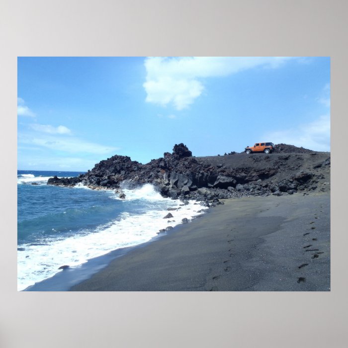 Jeep secluded footprints beach view poster art