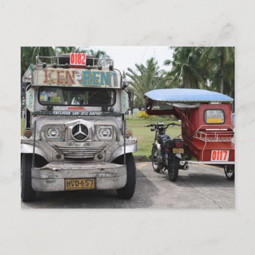 Jeepney and tricycle postcard