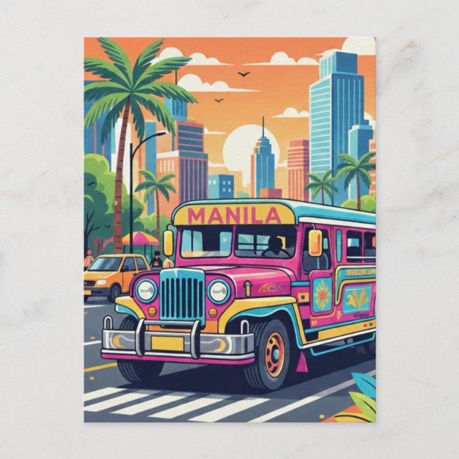 Jeepney in Manila Philippines Travel Postcard (Front)