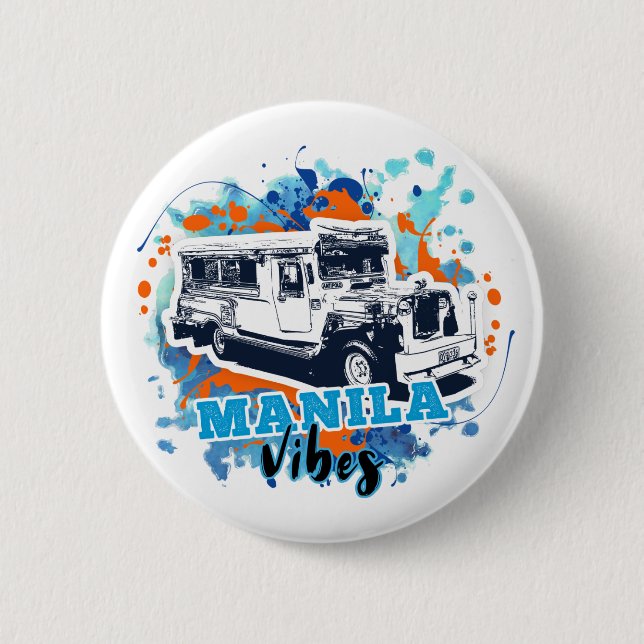 Jeepney Manila Vibes Blue Orange Button (Front)