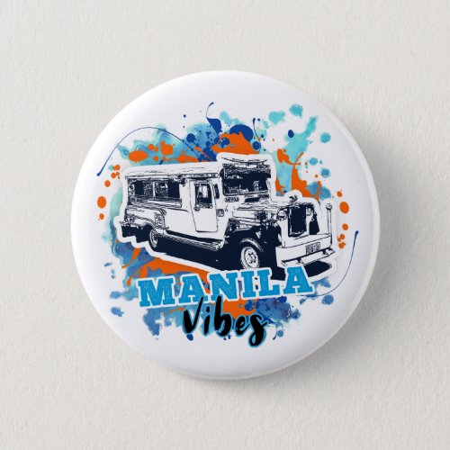 Jeepney Manila Vibes Blue Orange Button