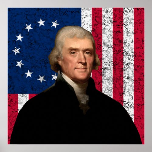 Jefferson and The American Flag __ Border Poster