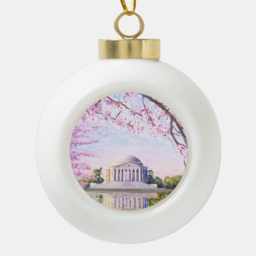 Jefferson Memorial Cherry Blossoms Ceramic Ball Christmas Ornament