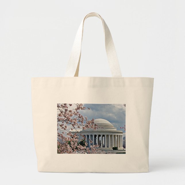 Jefferson Memorial - Cherry Blossoms Large Tote Bag (Front)