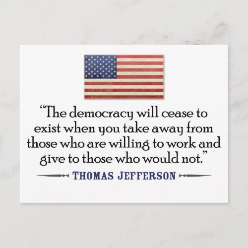 Jefferson Quote The democracy will cease Postcard