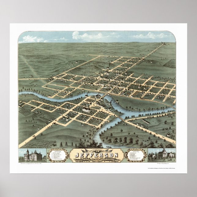 Jefferson, WI Panoramic Map - 1870 Poster (Front)