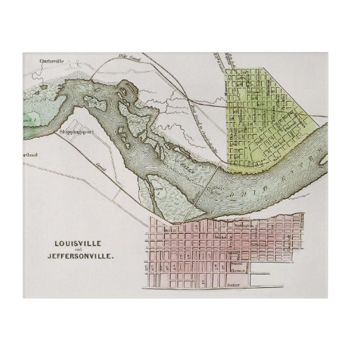 JEFFERSONVILLE INDIANA MAP ACRYLIC PRINT