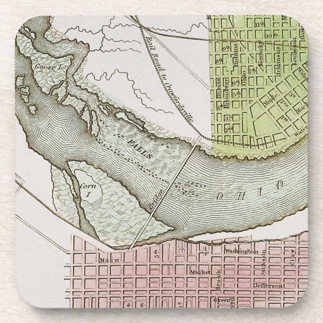 JEFFERSONVILLE, INDIANA: MAP BEVERAGE COASTER (Front)