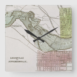 JEFFERSONVILLE, INDIANA: MAP SQUARE WALL CLOCK