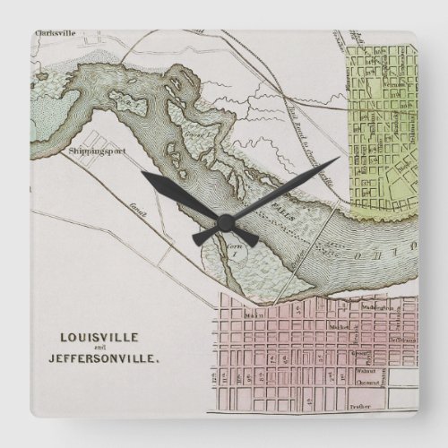 JEFFERSONVILLE INDIANA MAP SQUARE WALL CLOCK