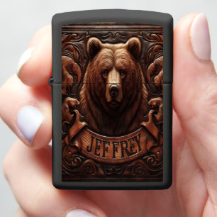 Jeffrey Grizzly Bear Leather Carving Zippo Lighter