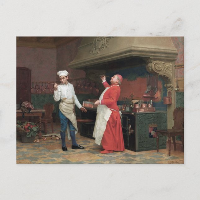 Jehan Georges Vibert - The Marvelous Sauce Holiday Postcard (Front)