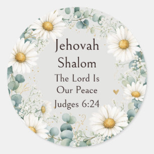 Jehovah Shalom, White Daisies Eucalyptus Whimsical Classic Round Sticker